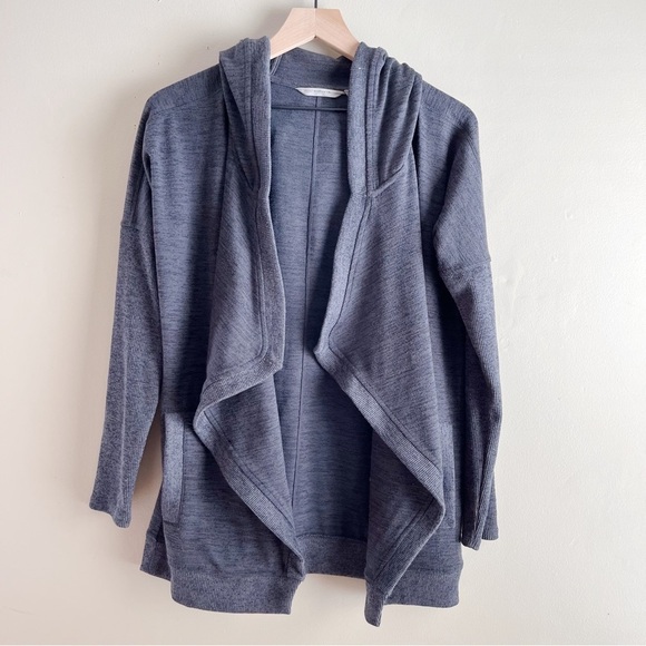 Athleta Blissful Wrap Hooded Cardigan Sweater Open Front Heather Charcoal Grey S - Picture 2 of 12
